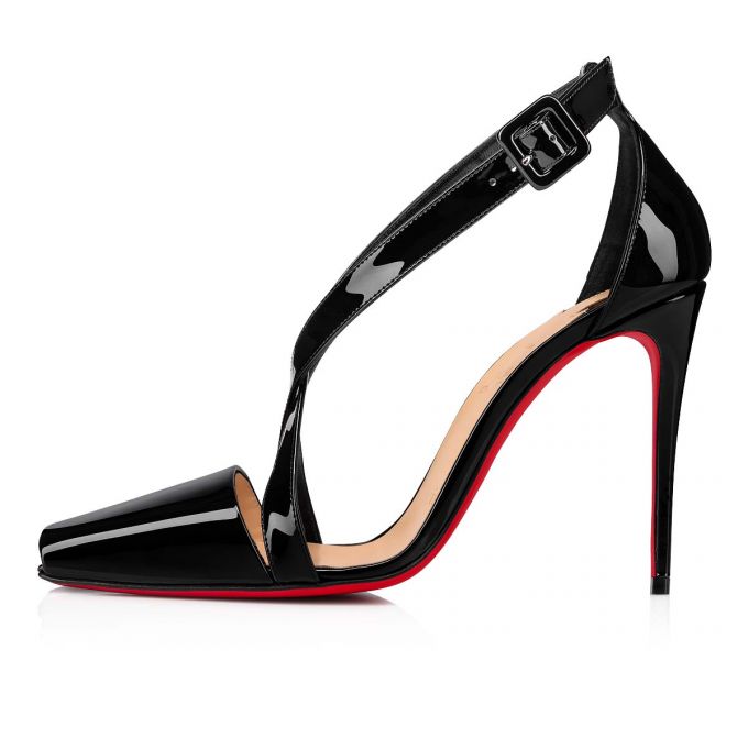 Christian Louboutin Ambretta Cross 100 Patent T Strap Ženske T Strap Crne | RS-12771