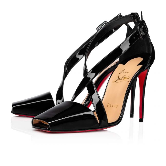 Christian Louboutin Ambretta Cross 100 Patent T Strap Ženske T Strap Crne | RS-12771