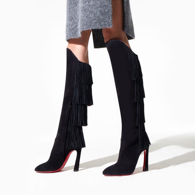 Christian Louboutin Boot Lionne 100 Veau Velours Boots Ženske Čizme Crne | RS-88270