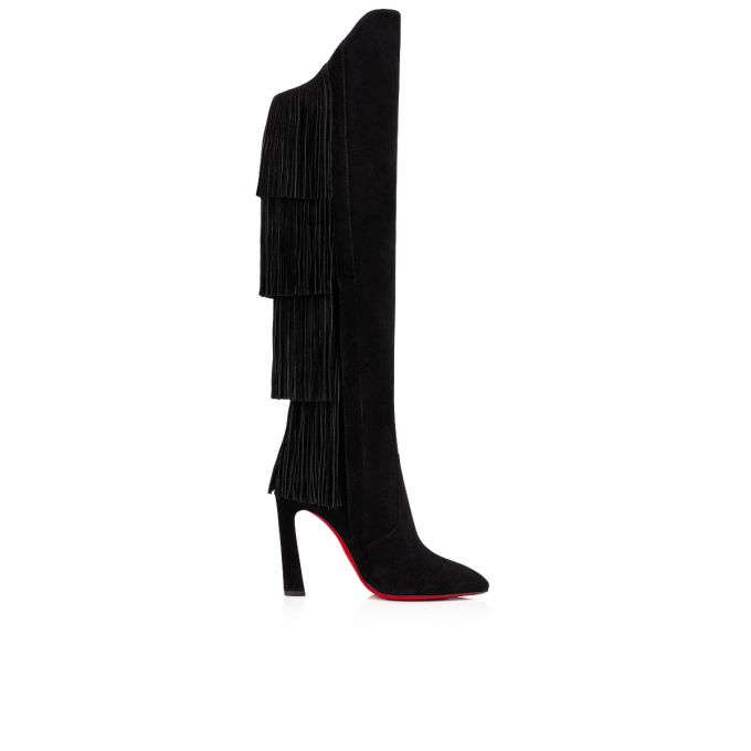 Christian Louboutin Boot Lionne 100 Veau Velours Boots Ženske Čizme Crne | RS-88270