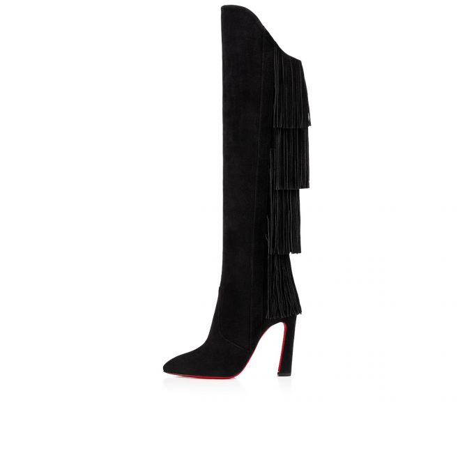 Christian Louboutin Boot Lionne 100 Veau Velours Boots Ženske Čizme Crne | RS-88270