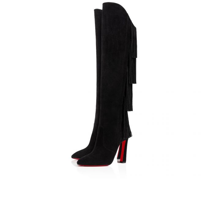 Christian Louboutin Boot Lionne 100 Veau Velours Boots Ženske Čizme Crne | RS-88270