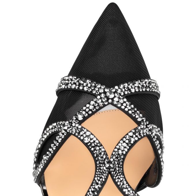 Christian Louboutin Double L Pump Strass 100 Fishnet T Strap Ženske T Strap Srebrne | RS-15004