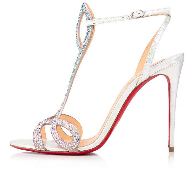 Christian Louboutin Double L Sandal Strass 100 Suede T Strap Ženske T Strap Visebojne Bijele | RS-48999