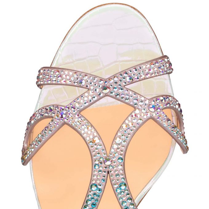 Christian Louboutin Double L Sandal Strass 100 Suede T Strap Ženske T Strap Visebojne Bijele | RS-48999