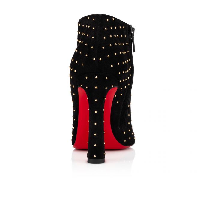 Christian Louboutin Eleonor Plume 100 Veau Velours Boots Ženske Čizme Crne Zlatne | RS-58905