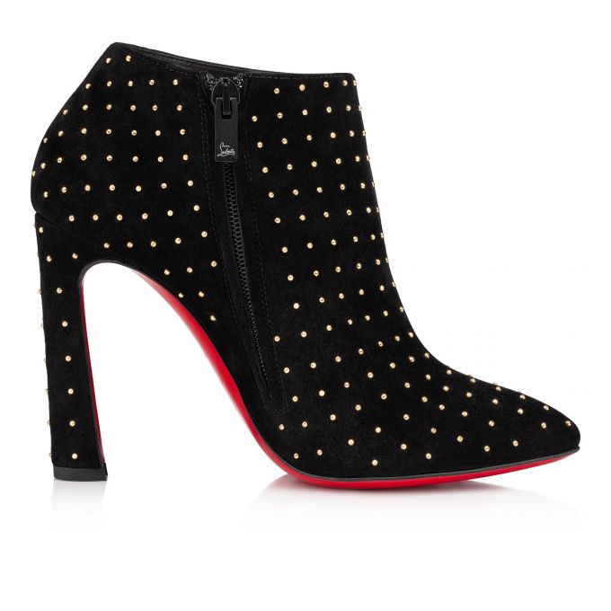 Christian Louboutin Eleonor Plume 100 Veau Velours Boots Ženske Čizme Crne Zlatne | RS-58905