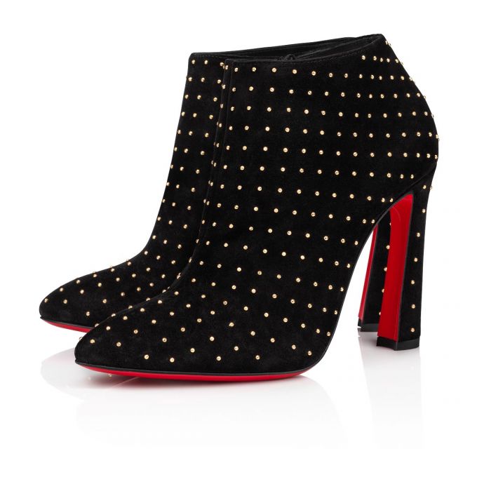 Christian Louboutin Eleonor Plume 100 Veau Velours Boots Ženske Čizme Crne Zlatne | RS-58905