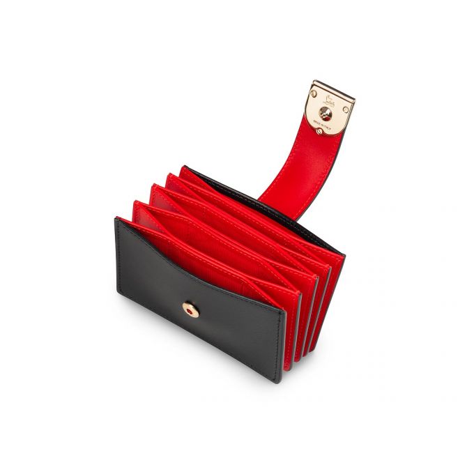 Christian Louboutin Elisa Accordeon Card Holder Classic Koža Card Holder Ženske Card Holder Crne Zlatne | RS-24938