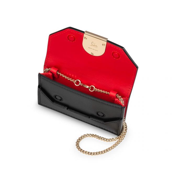 Christian Louboutin Elisa Chain Card Holder Classic Koža Card Holder Ženske Card Holder Crne Zlatne | RS-84679