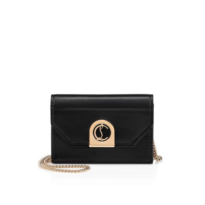 Christian Louboutin Elisa Chain Card Holder Classic Koža Card Holder Ženske Card Holder Crne Zlatne | RS-84679