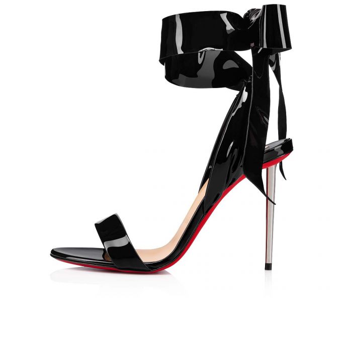 Christian Louboutin Epic Rose 100 Patent Sandals Ženske Sandale Crne | RS-27588