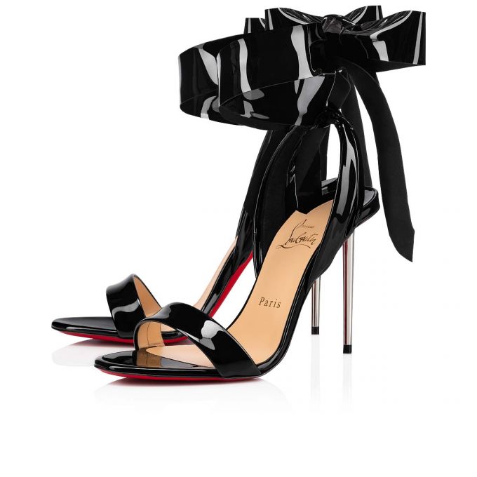 Christian Louboutin Epic Rose 100 Patent Sandals Ženske Sandale Crne | RS-27588