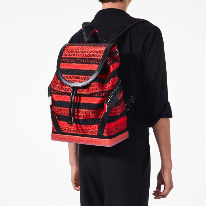 Christian Louboutin Explorafunk Creative Fabric Backpack Muške Ruksak Crne Crvene | RS-04169