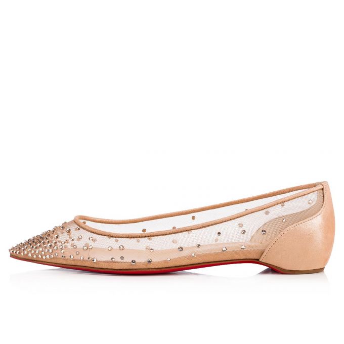 Christian Louboutin Follies Strass 000 Version Light Silk Strass Flats Ženske Flats Bež | RS-42396