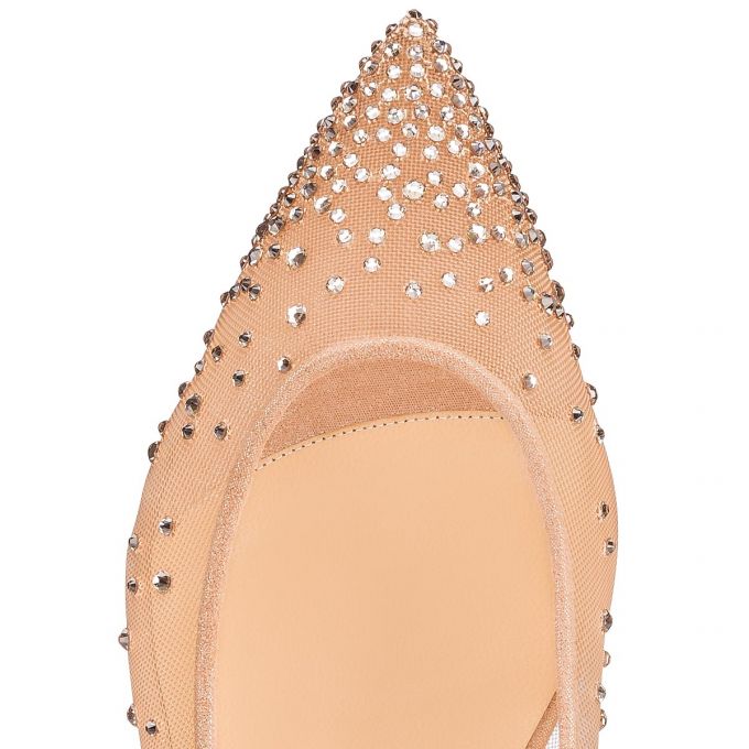 Christian Louboutin Follies Strass 000 Version Light Silk Strass Flats Ženske Flats Bež | RS-42396