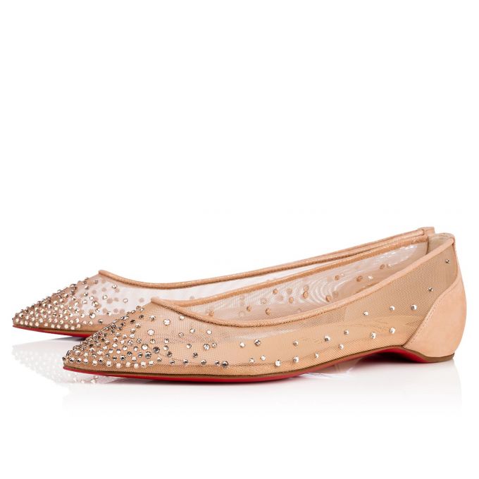 Christian Louboutin Follies Strass 000 Version Light Silk Strass Flats Ženske Flats Bež | RS-42396