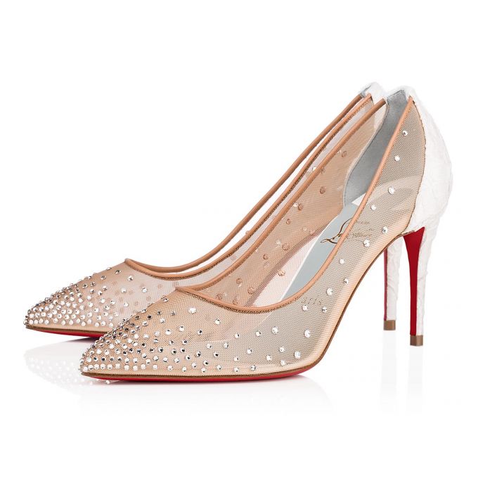 Christian Louboutin Follies Strass 085 85 Version Off Dentelle Pumps Ženske Pumps Bijele | RS-54401