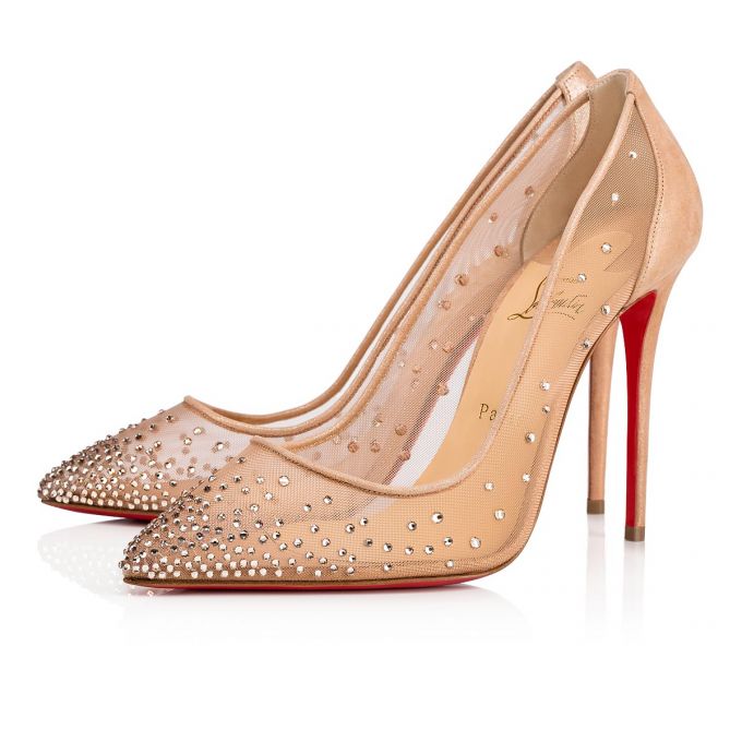 Christian Louboutin Follies Strass 100 100 Version Light Silk Strass Pumps Ženske Pumps Bež | RS-36828