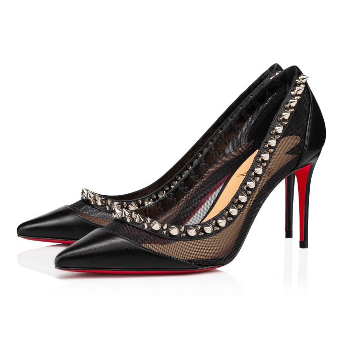 Christian Louboutin Galativi Spikes 85 Fishnet Pumps Ženske Pumps Crne Srebrne | RS-01176