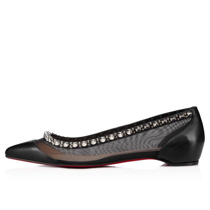 Christian Louboutin Galativi Spikes Fishnet Flats Ženske Flats Crne Srebrne | RS-57646