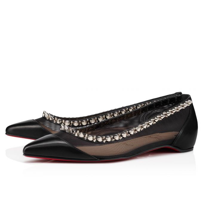 Christian Louboutin Galativi Spikes Fishnet Flats Ženske Flats Crne Srebrne | RS-57646