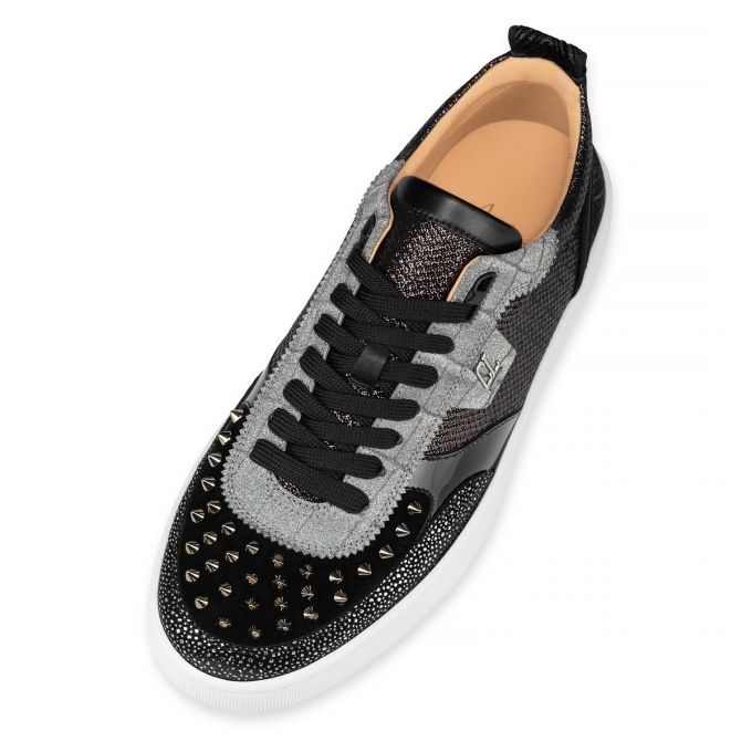 Christian Louboutin Happyrui Spikes Creative Koža Sneakers Muške Patike Crne Srebrne | RS-97956