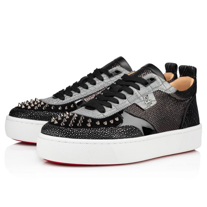 Christian Louboutin Happyrui Spikes Creative Koža Sneakers Muške Patike Crne Srebrne | RS-97956