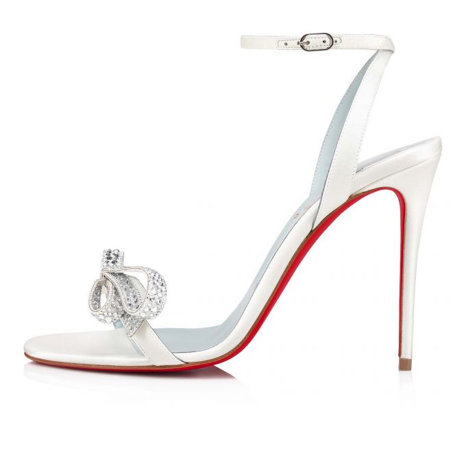 Christian Louboutin Jewel Queen 100 Crepe Satin/Fabric Sandals Ženske Sandale Bijele Crvene | RS-64837