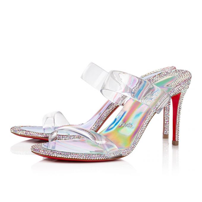 Christian Louboutin Just Strass 85 Suede Mules Ženske Mules Roze Visebojne | RS-25777