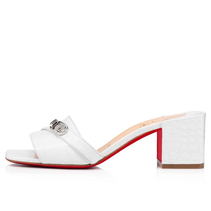 Christian Louboutin Lock Art 55 Calf Mules Ženske Mules Bijele | RS-06551