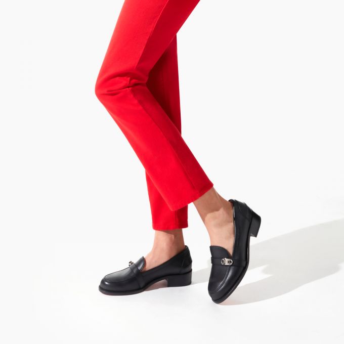 Christian Louboutin Lock Me Moc Calf Flats Ženske Flats Crne | RS-19995