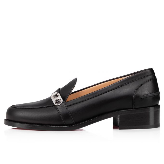 Christian Louboutin Lock Me Moc Calf Flats Ženske Flats Crne | RS-19995