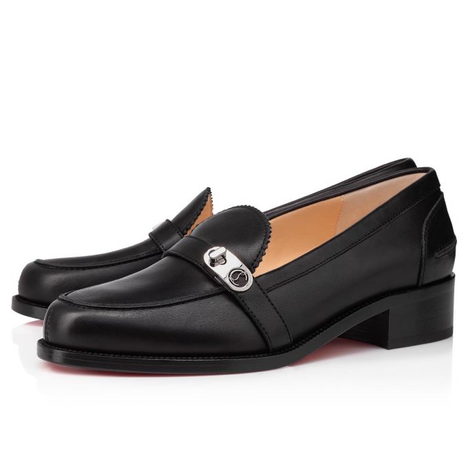 Christian Louboutin Lock Me Moc Calf Flats Ženske Flats Crne | RS-19995