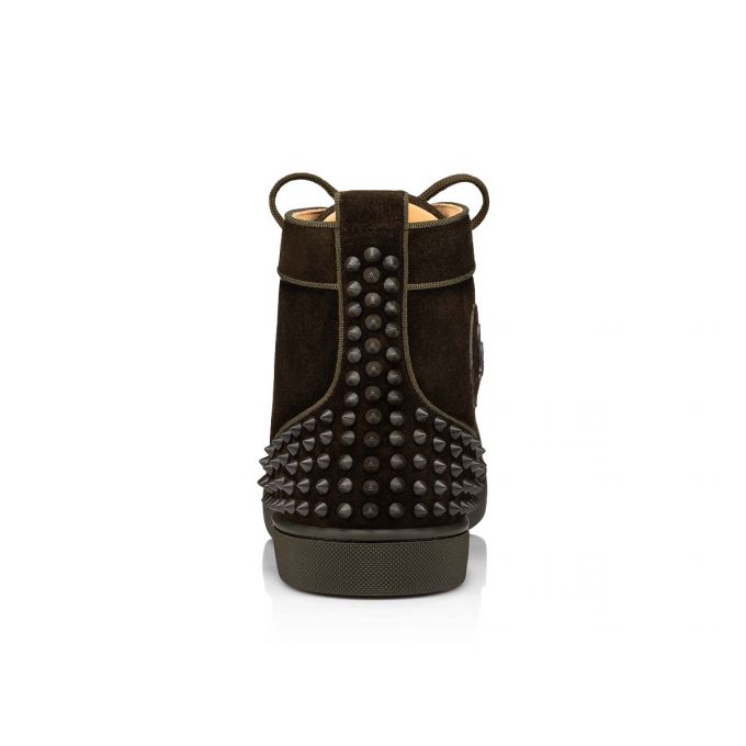 Christian Louboutin Lou Spikes 2 000 Mat Veau Velours Sneakers Muške Patike Čokoladne | RS-63047