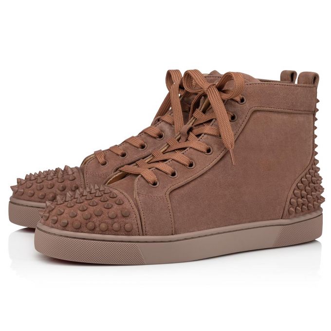 Christian Louboutin Lou Spikes 2 000 Mat Veau Velours Sneakers Muške Patike Smeđe | RS-93403