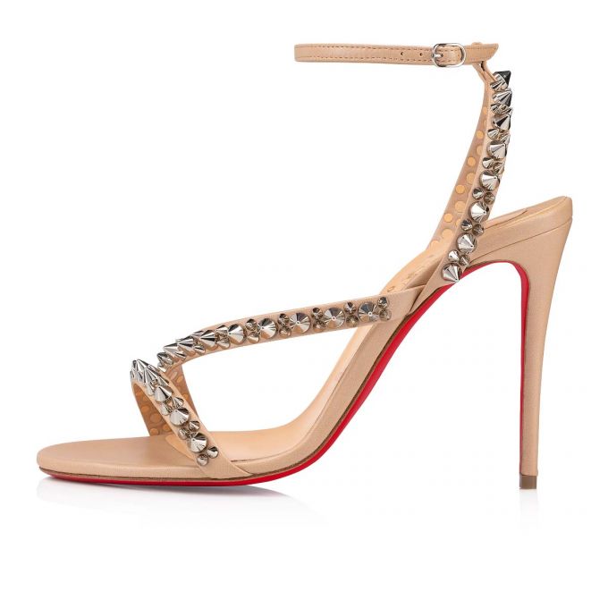 Christian Louboutin Mafaldina Spikes 100 Nappa Sandals Ženske Sandale Bež Srebrne | RS-48031