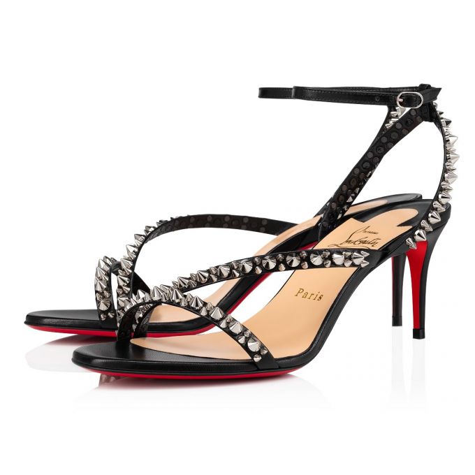 Christian Louboutin Mafaldina Spikes 70 T Strap Ženske T Strap Crne Srebrne | RS-10463