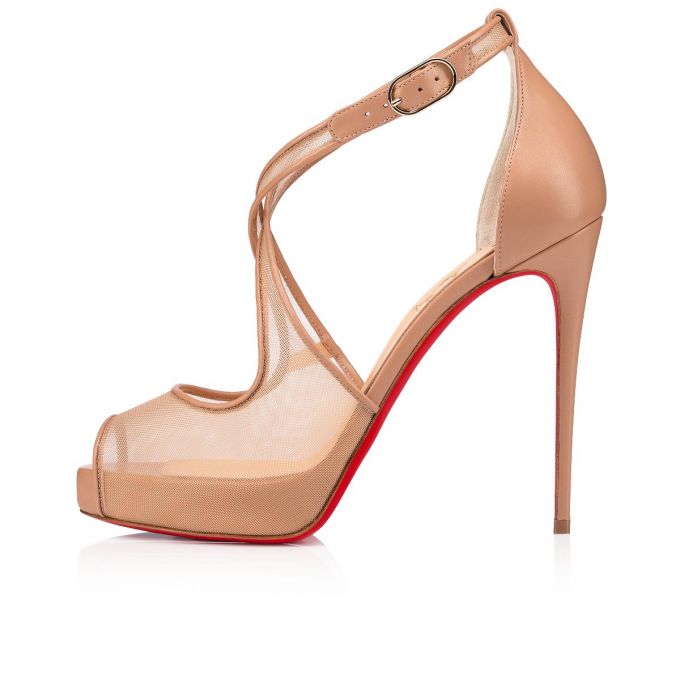 Christian Louboutin Mariacar 120 Fishnet T Strap Ženske T Strap Bež | RS-19328