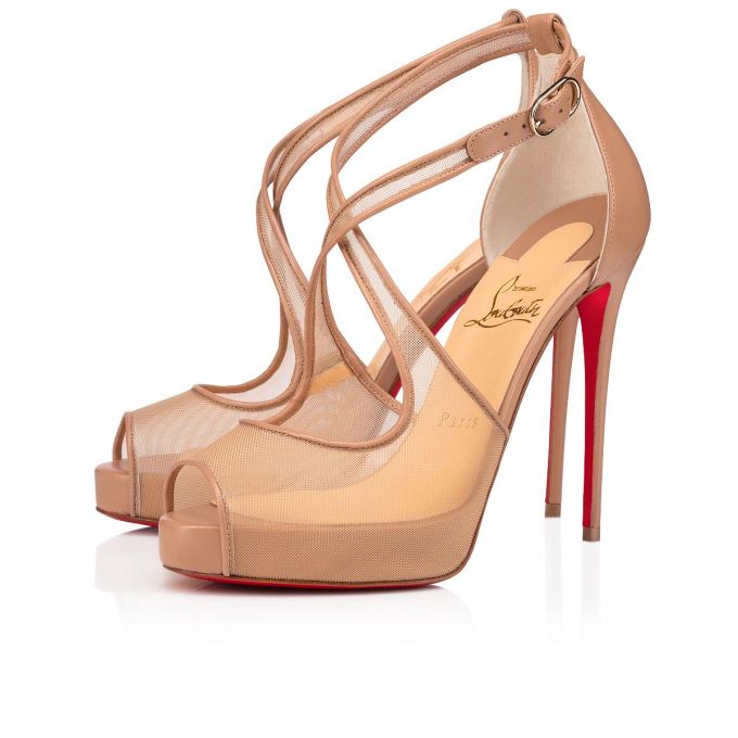 Christian Louboutin Mariacar 120 Fishnet T Strap Ženske T Strap Bež | RS-19328