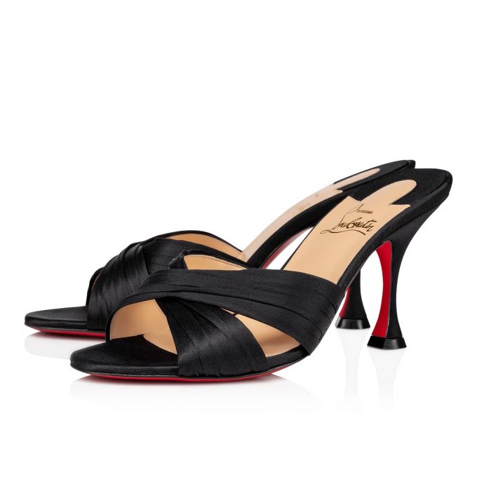 Christian Louboutin Nicol Is Back 85 Crepe Satin/Satin/Lurex Sandals Ženske Sandale Crne Bež | RS-11956