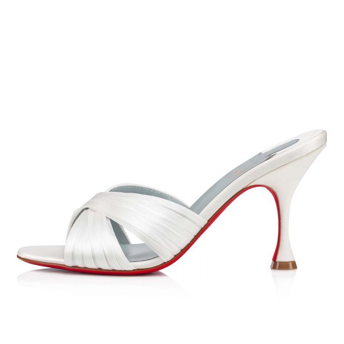 Christian Louboutin Nicol Is Back 85 Crepe Satin/Satin/Lurex Sandals Ženske Sandale Bijele Plave | RS-63059