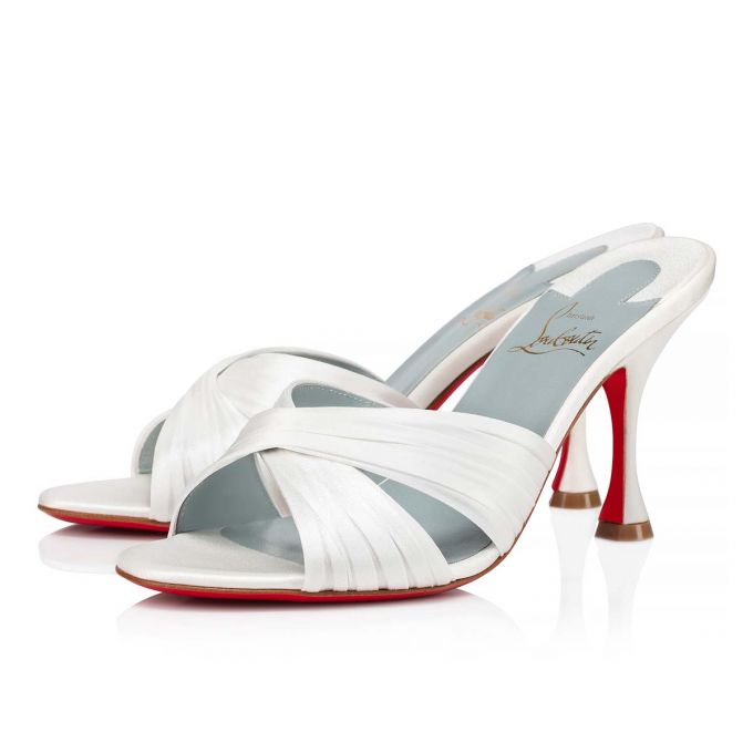 Christian Louboutin Nicol Is Back 85 Crepe Satin/Satin/Lurex Sandals Ženske Sandale Bijele Plave | RS-63059