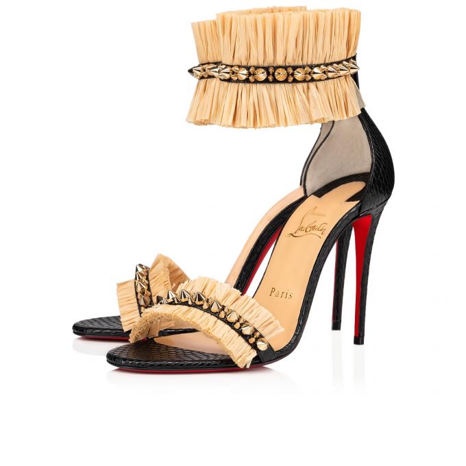 Christian Louboutin Poupedou 100 Calf Sandals Ženske Sandale Crne Bež | RS-82212