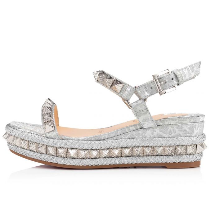 Christian Louboutin Pyraclou 60 Version Specchio/Laminato Espadrilles Ženske Espadrilles Srebrne | RS-57677