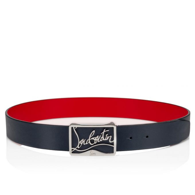 Christian Louboutin Ricky Belt 35 Classic Koža Belts Muške Remeni Tamnoplave Srebrne | RS-99617