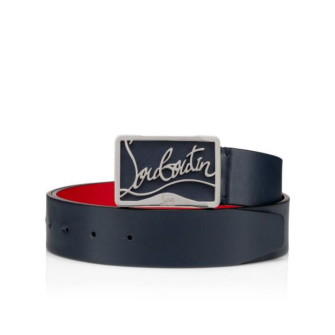 Christian Louboutin Ricky Belt 35 Classic Koža Belts Muške Remeni Tamnoplave Srebrne | RS-99617