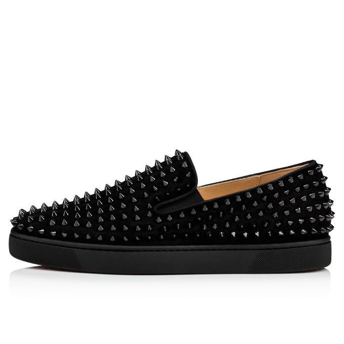 Christian Louboutin Roller-boat 000 Veau Velours Boat Shoes Muške Cipele Za Čamce Crne | RS-82986