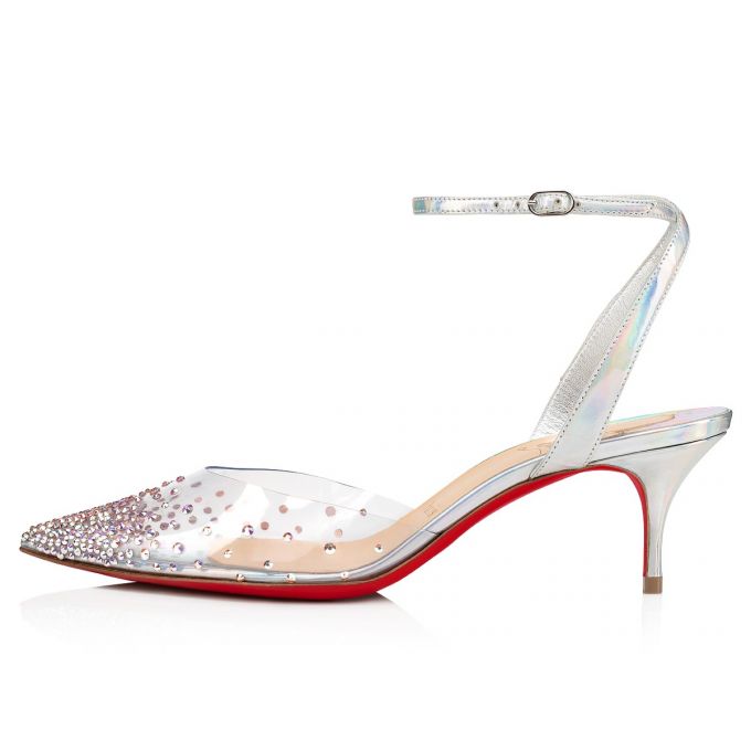 Christian Louboutin Spikaqueen 055 55 Version Pvc Sandals Ženske Sandale Srebrne | RS-20607