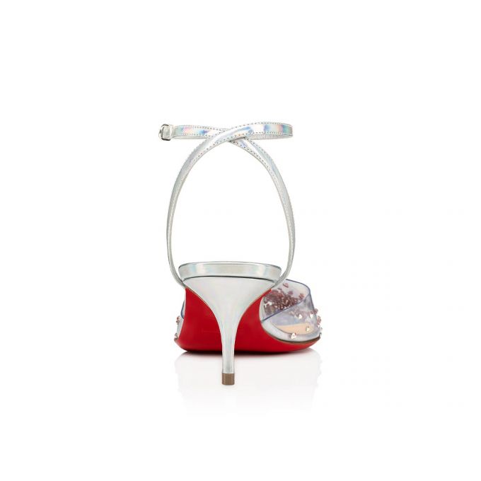 Christian Louboutin Spikaqueen 055 55 Version Pvc Sandals Ženske Sandale Srebrne | RS-20607